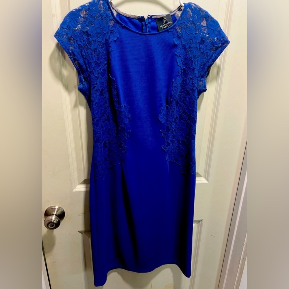Adrianna Papell blue lace dress
